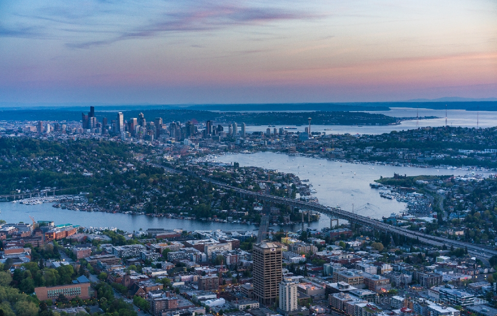 Aerial Seattle Expanse at Dusk